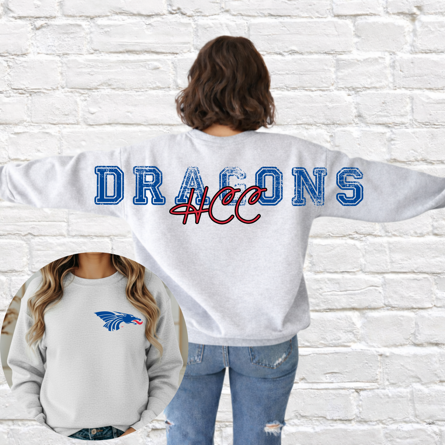 Dragons Full Back Distressed Mascot w/ Pocket