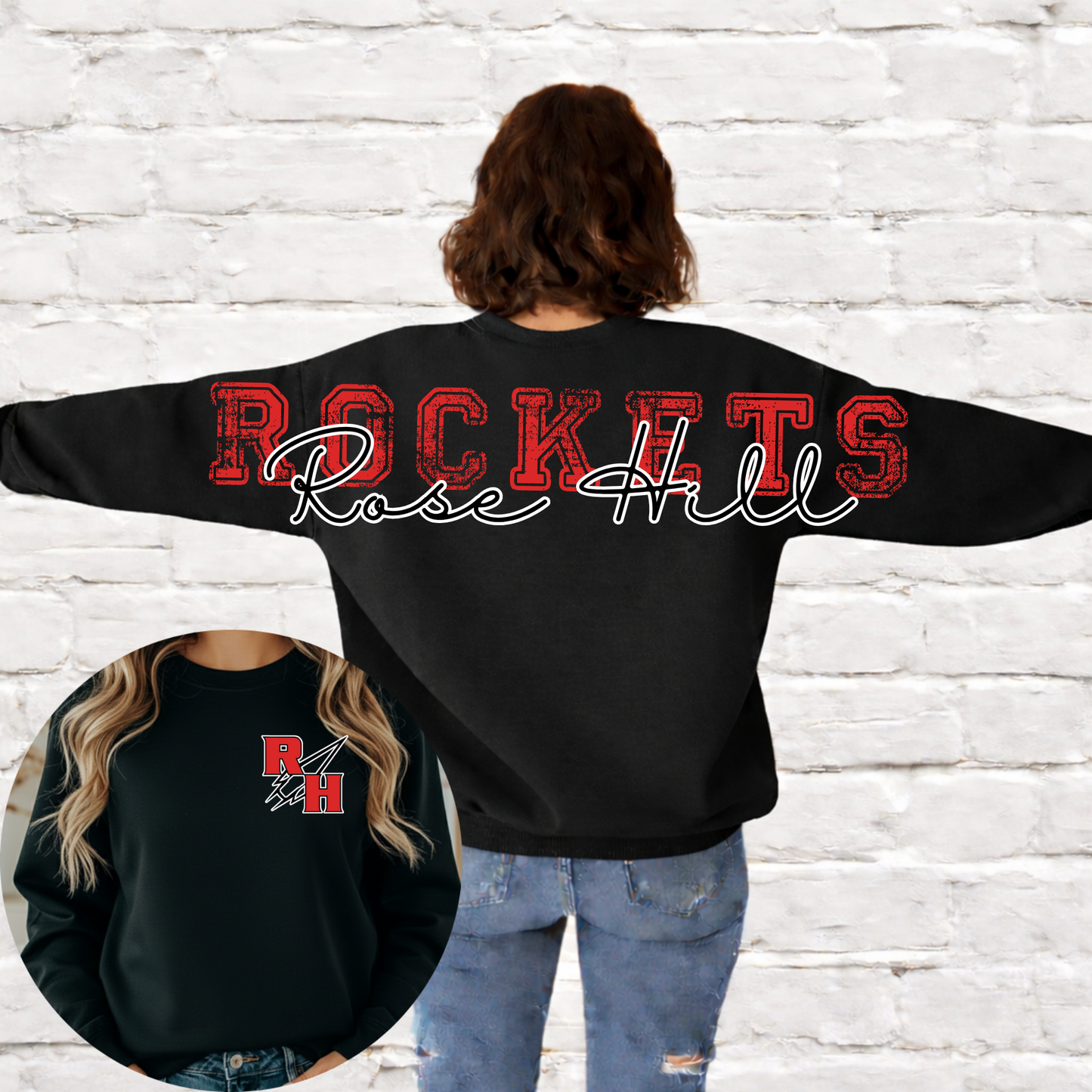 Rockets Full Back Distressed Mascot w/ Pocket