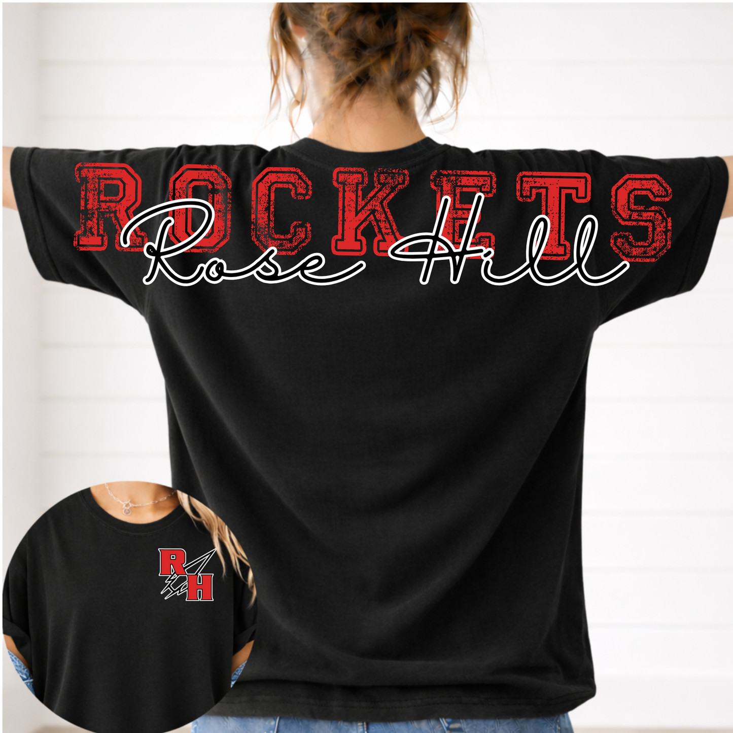 Rockets Full Back Distressed Mascot w/ Pocket