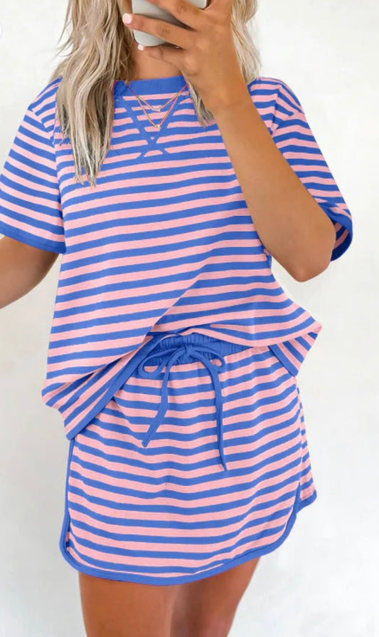 💙🩷 Blue & Pink Striped Lounge Set 🩷💙
