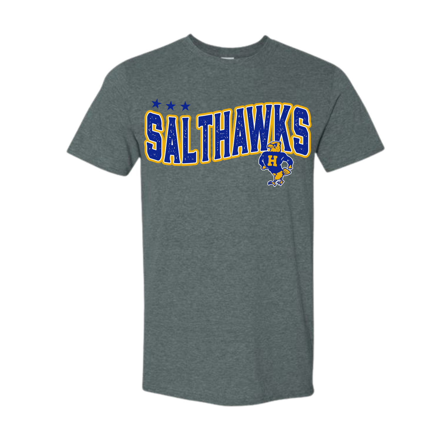 Salthawk Distressed blue font tshirt