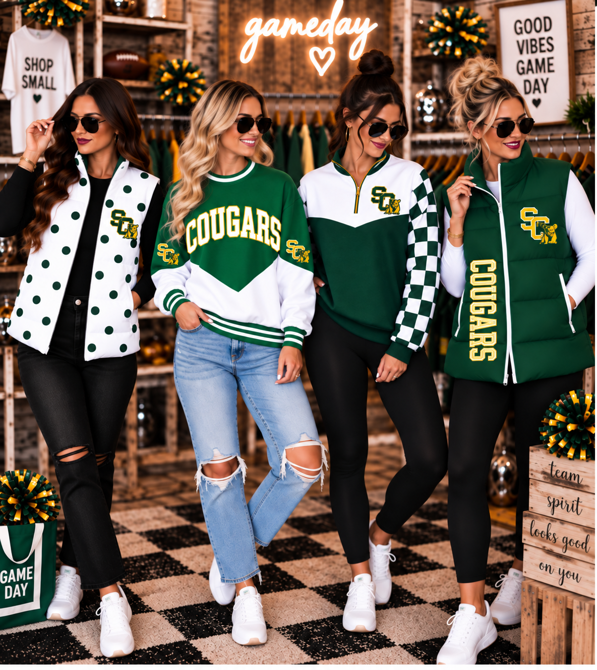Cougars Custom Game Day Spirit Wear | Vests, Quarter Zips & Crewnecks