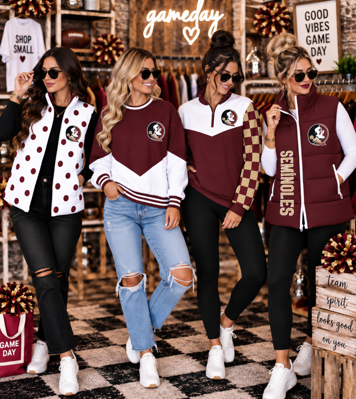 FSU Custom Game Day Spirit Wear | Vests, Quarter Zips & Crewnecks