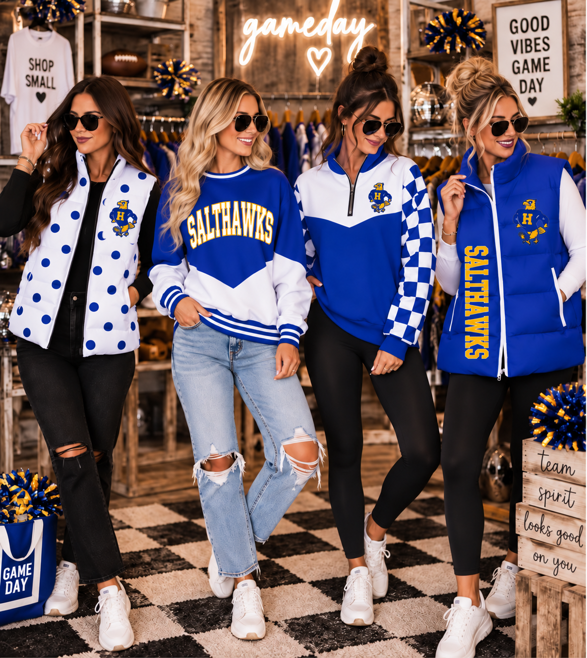 Salthawks Custom Game Day Spirit Wear | Vests, Quarter Zips & Crewnecks