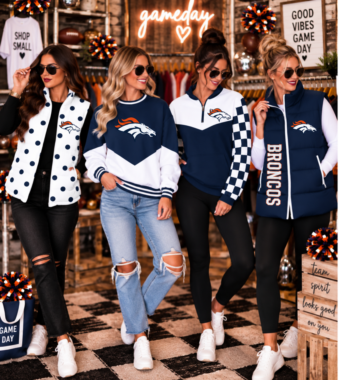Broncos Custom Game Day Spirit Wear | Vests, Quarter Zips & Crewnecks