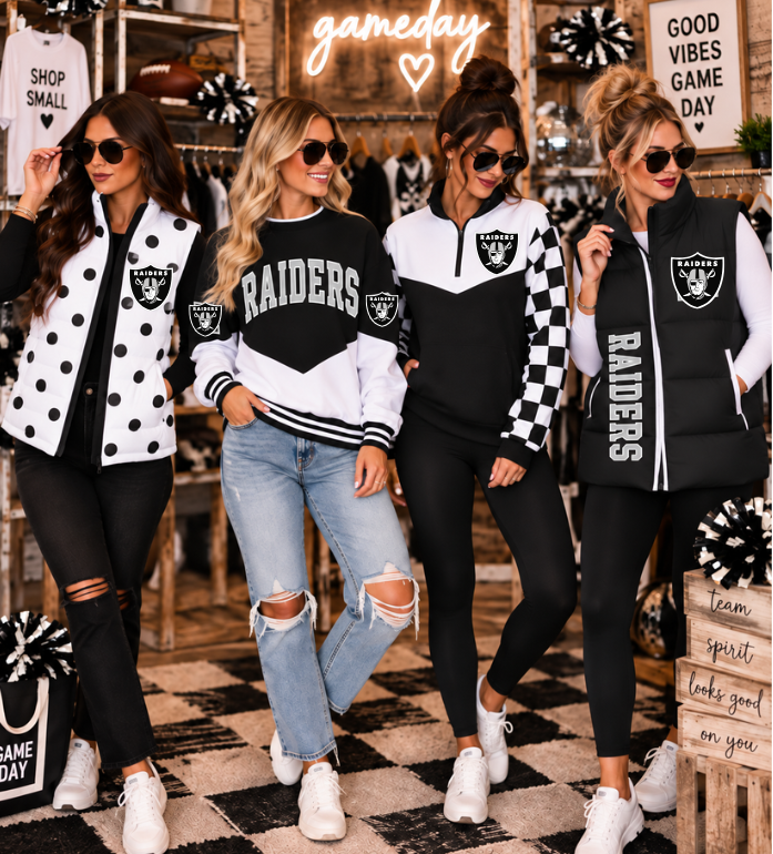 Raiders Custom Game Day Spirit Wear | Vests, Quarter Zips & Crewnecks