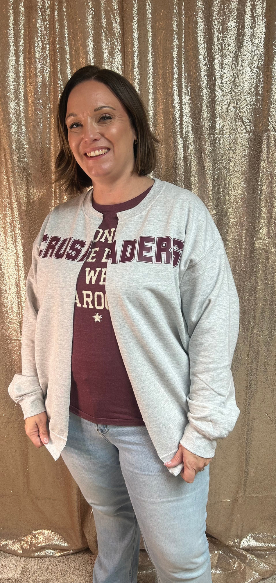 Split Cardigan Crewneck