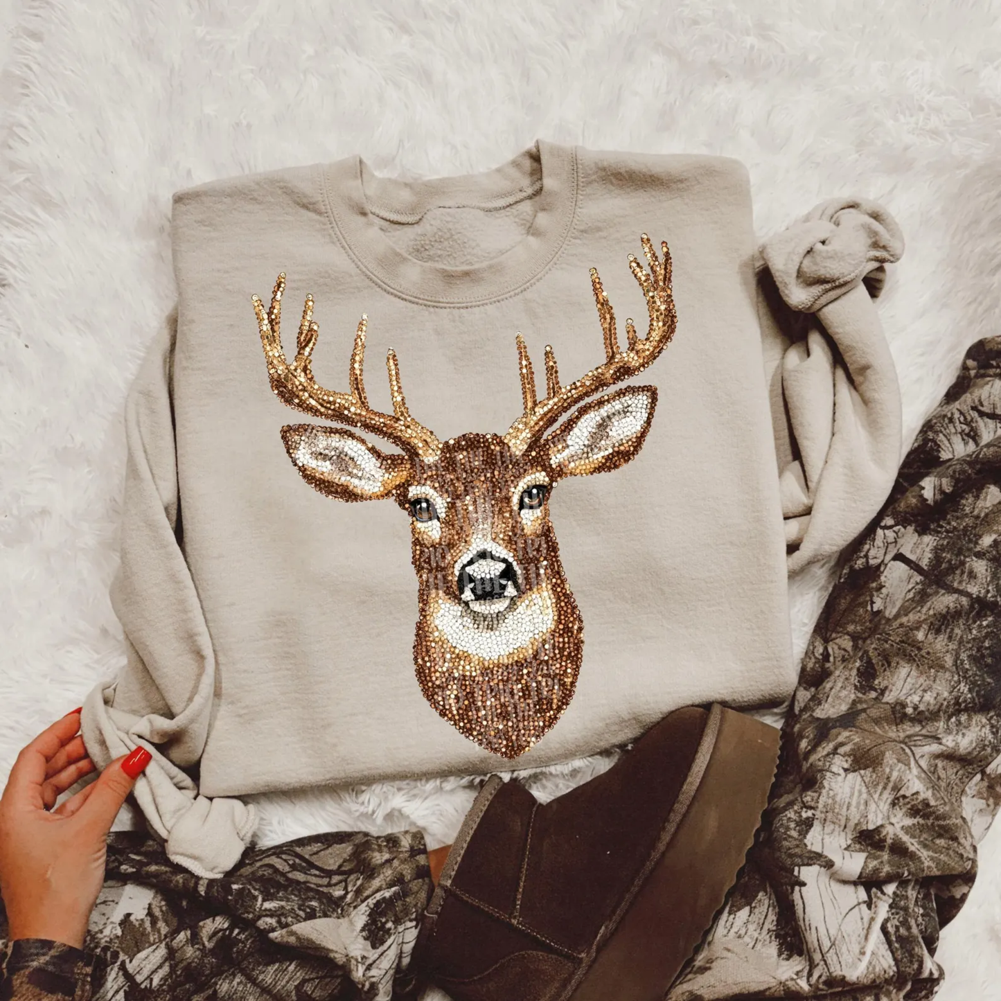 Sequin Buck Crewneck